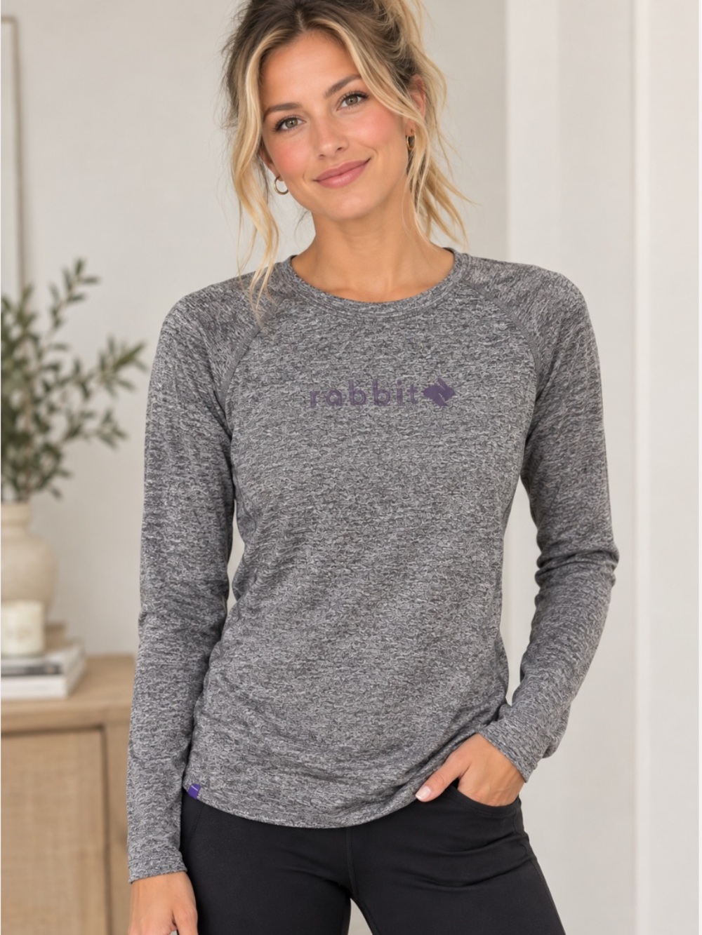 Rabbit Running Grey Long Sleeve Top Size Medium Athletic Performance